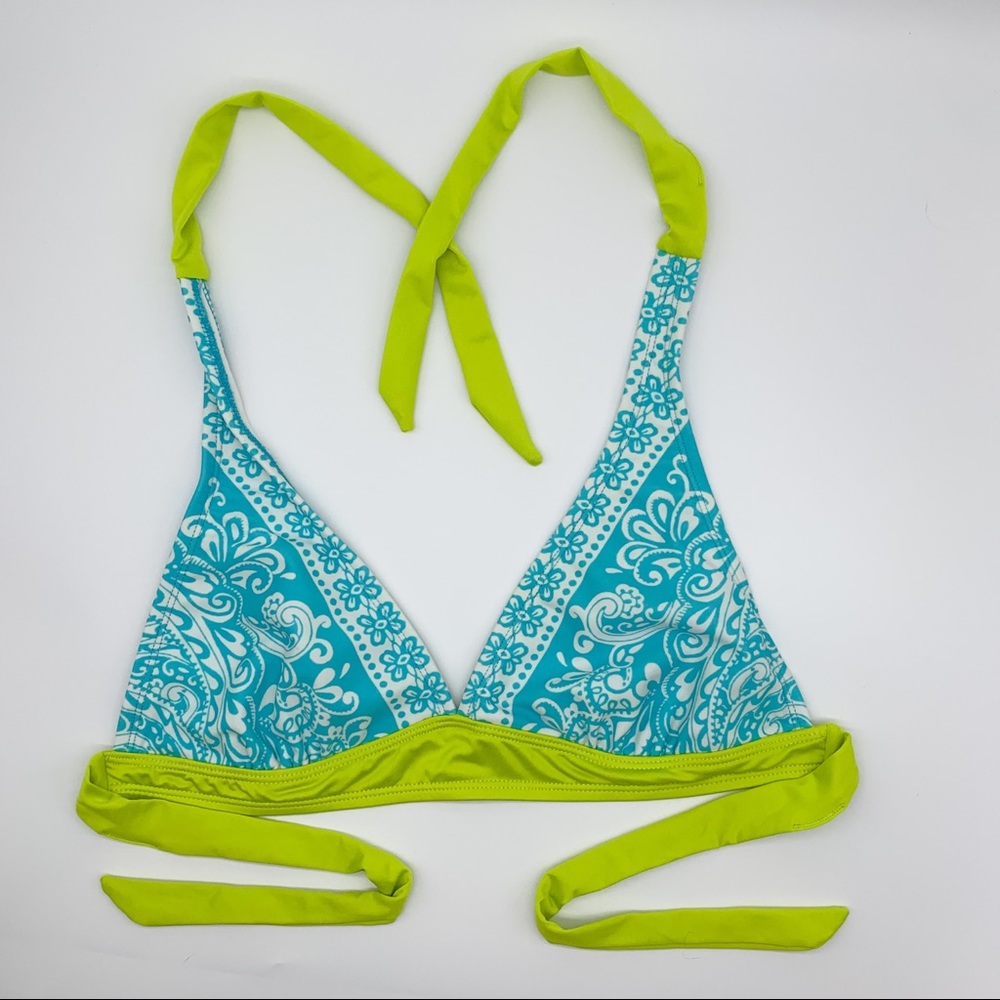 ATHLETA blue paisley halter tie bikini top, S.